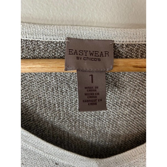 Chico's Easywear Metallic Speckled Ombre Shimmer V-Neck Sweater SZ 1 US Med - Picture 5 of 8
